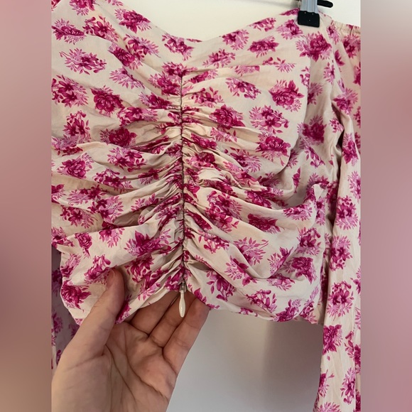 Zara Pink Floral off the shoulder long puff sleeve top, Size Small - Picture 7 of 7